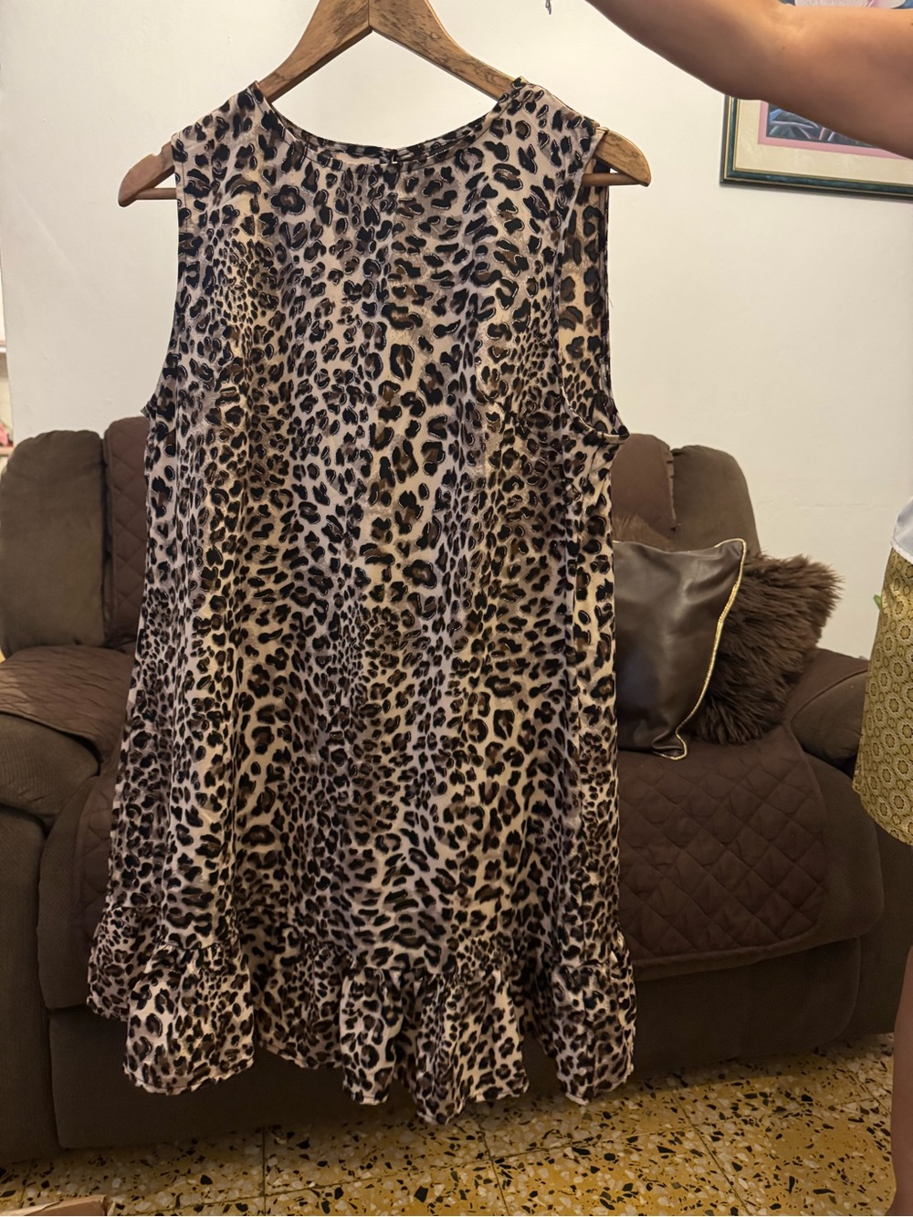 SHEIN Leopard Print Sleeveless Ruffle Hem Dress - Brown/Black